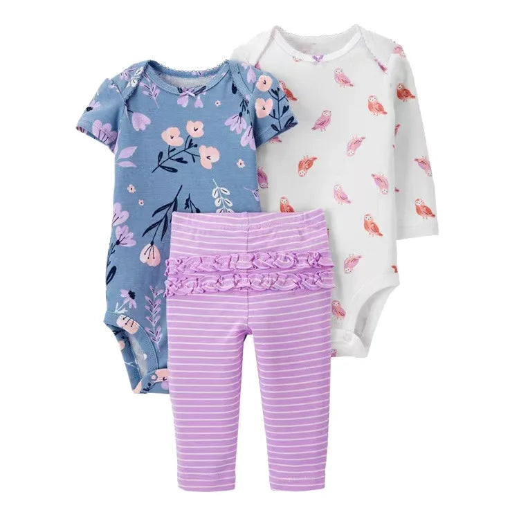 Newborn Baby Clothes Set Baby Boy Born Clothing 3PCS Bodysuit+Pants Outfit Toddler Girl Suit Infant Pajama Pure Cotton Sets