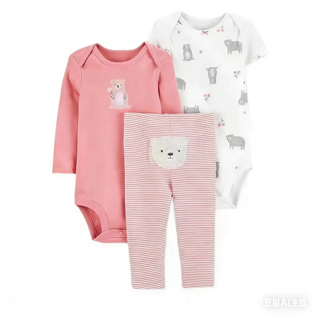 Newborn Baby Clothes Set Baby Boy Born Clothing 3PCS Bodysuit+Pants Outfit Toddler Girl Suit Infant Pajama Pure Cotton Sets