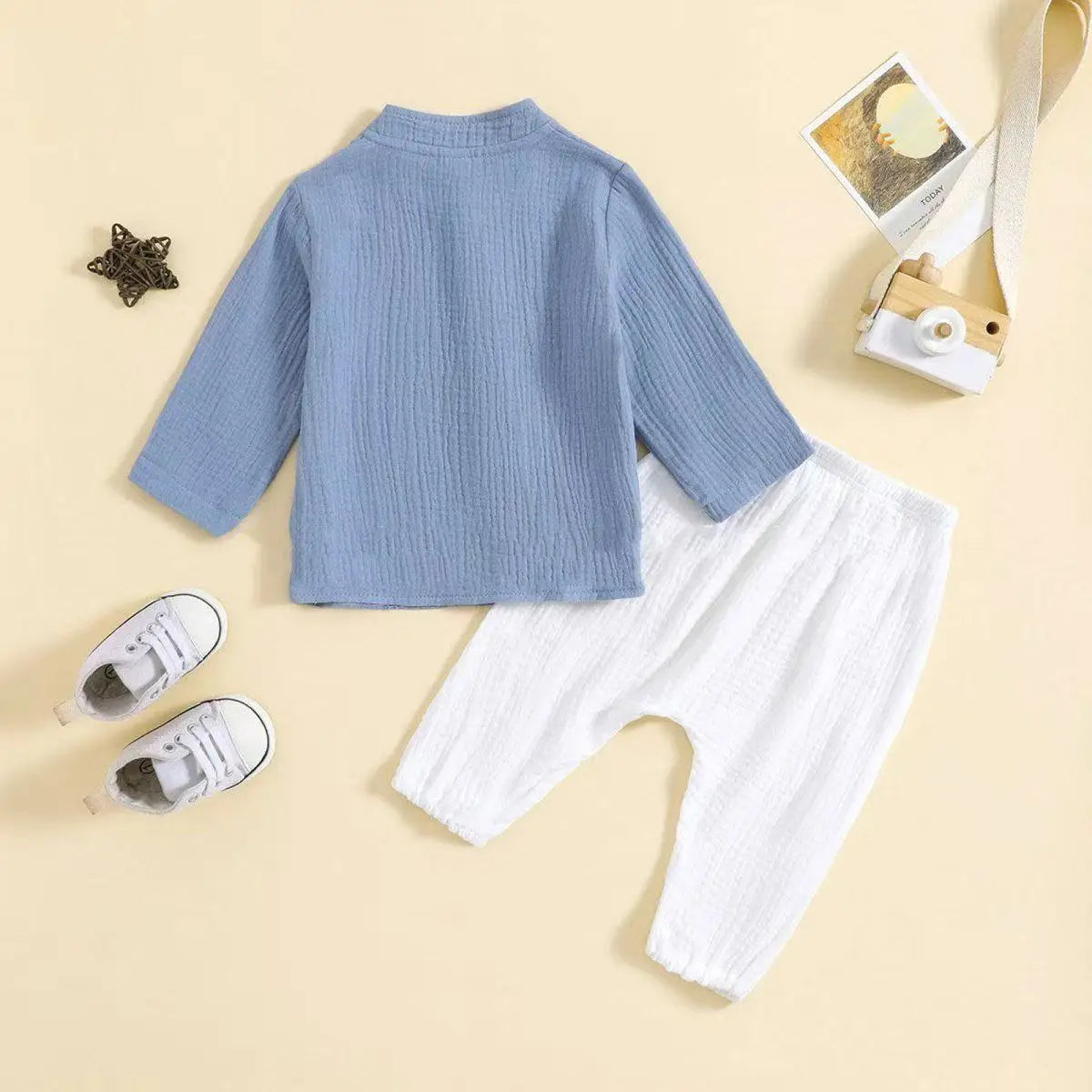 Boys Clothes Sets 1-5Y Kids Boys Summer Fall Outfits Baby Solid Color Buttons Long Sleeve Shirts Tops + Elastic Waist Long Pants