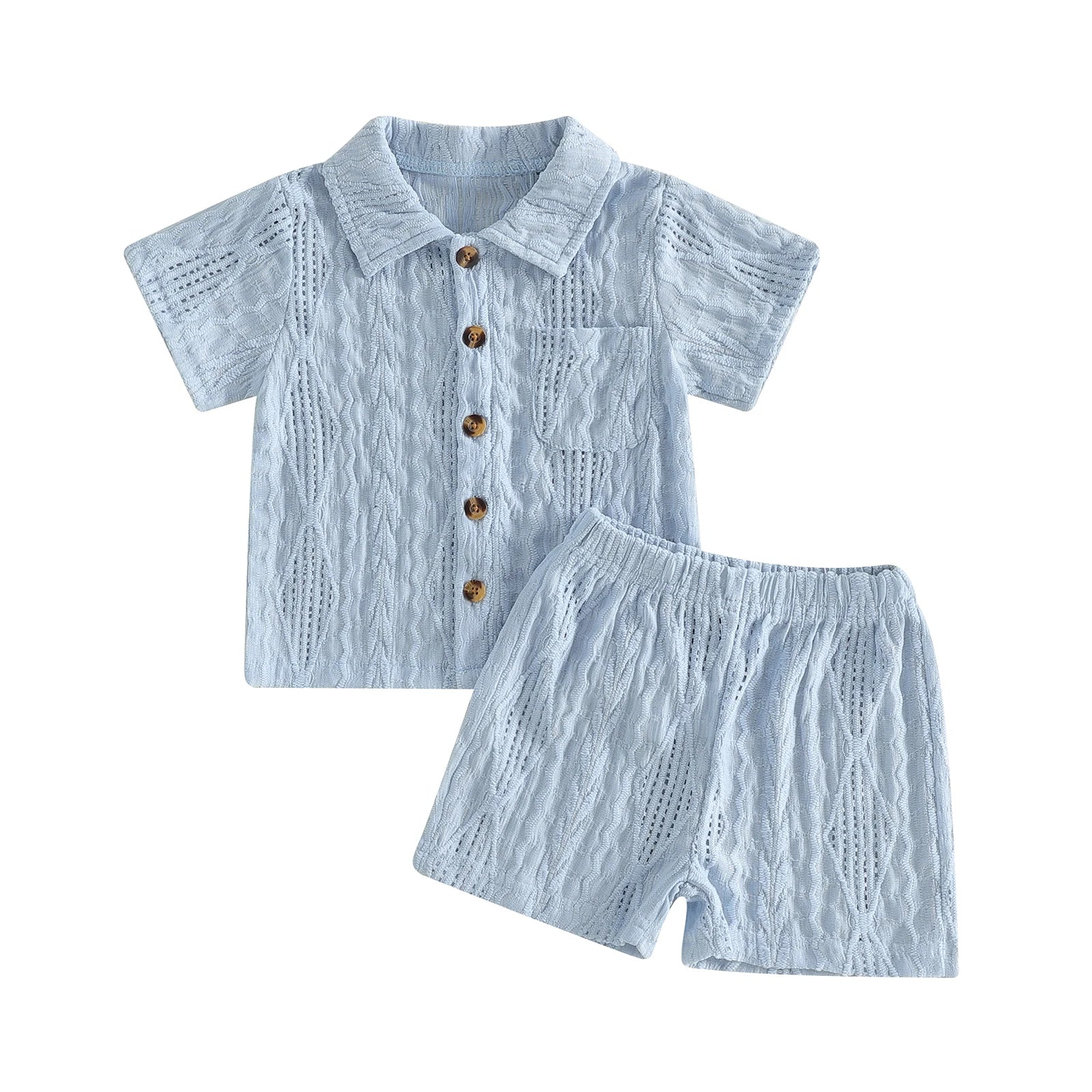 Baby Boys Summer Outfits Textured Button up Short Sleeves T-Shirt and Elastic Shorts Set for 2 Piece Clothes Set 6M-4T