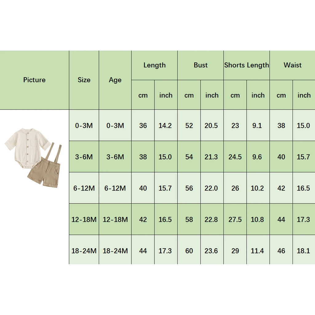 Baby clothing Boys Solid Button Pocket Cotton Linen Bodysuits+Suspender Shorts Set Newborn Outfits 0-24M