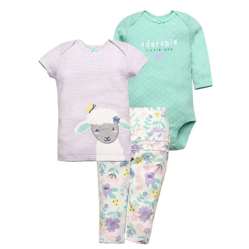 Newborn Baby Clothes Set Baby Boy Born Clothing 3PCS Bodysuit+Pants Outfit Toddler Girl Suit Infant Pajama Pure Cotton Sets