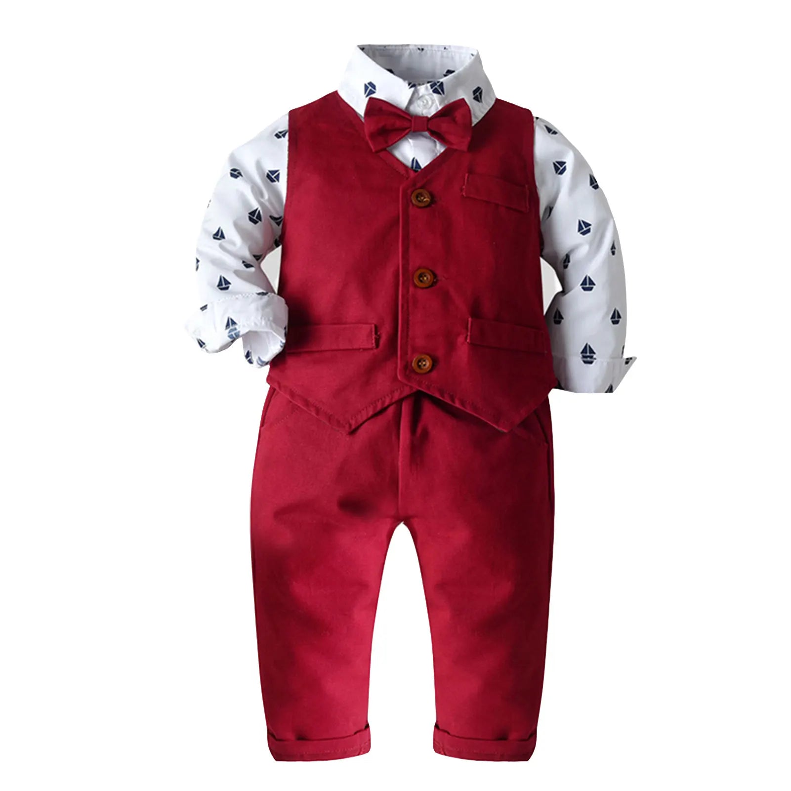 Baby Boys Suits Gentleman Shirt+Vest+Pants Toddlers Cotton Christening Wedding Birthday Clothing Set Formal Children's Suits