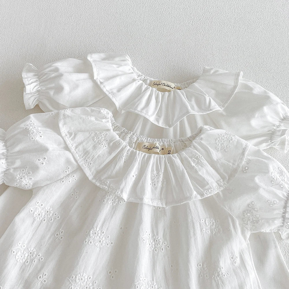 Baby Girl's Blouse Summer New Cotton Breathable Shirt Tops Clothing for Girls Versatile Ruffle Collar Short Sleeved T-shirt