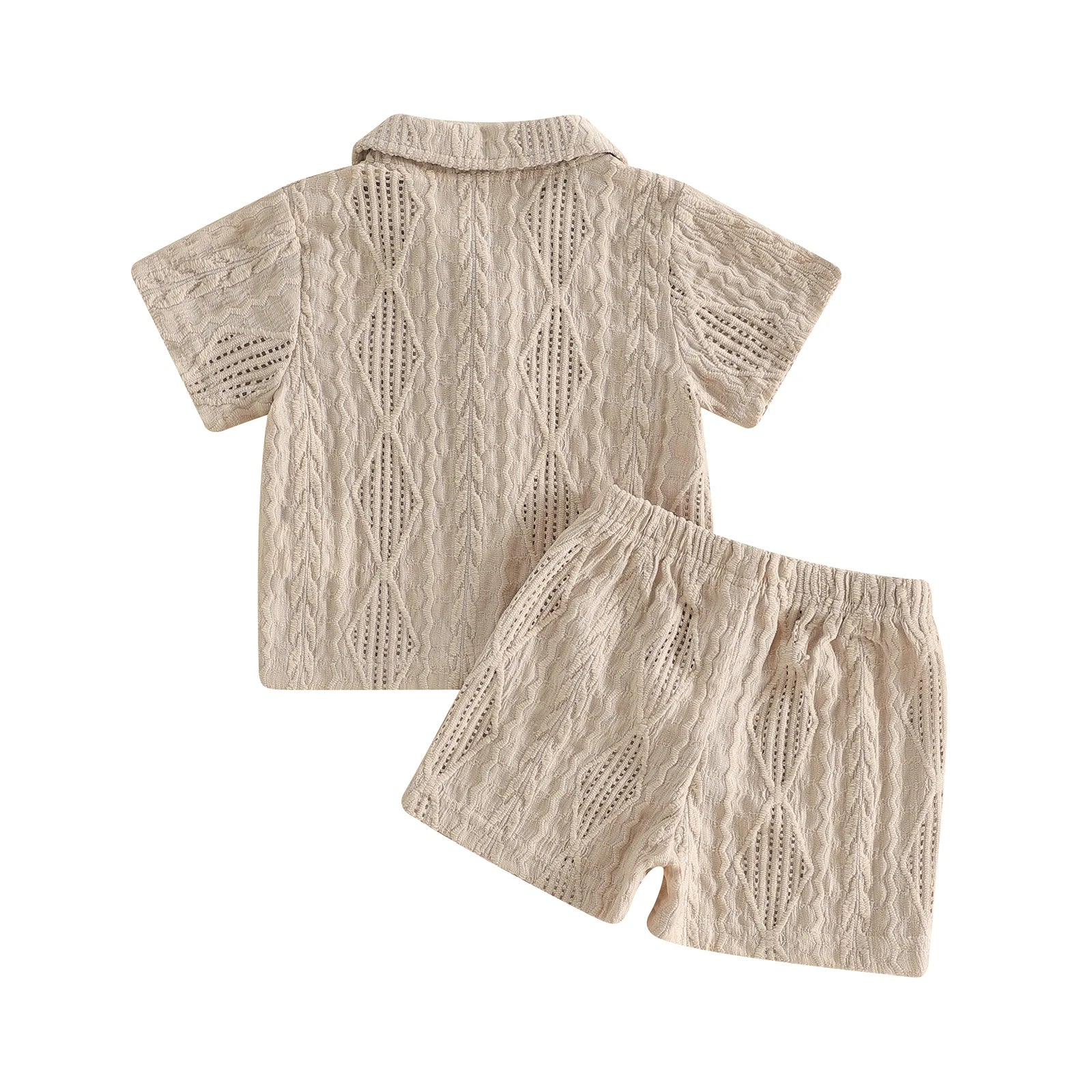 Baby Boys Summer Outfits Textured Button up Short Sleeves T-Shirt and Elastic Shorts Set for 2 Piece Clothes Set 6M-4T