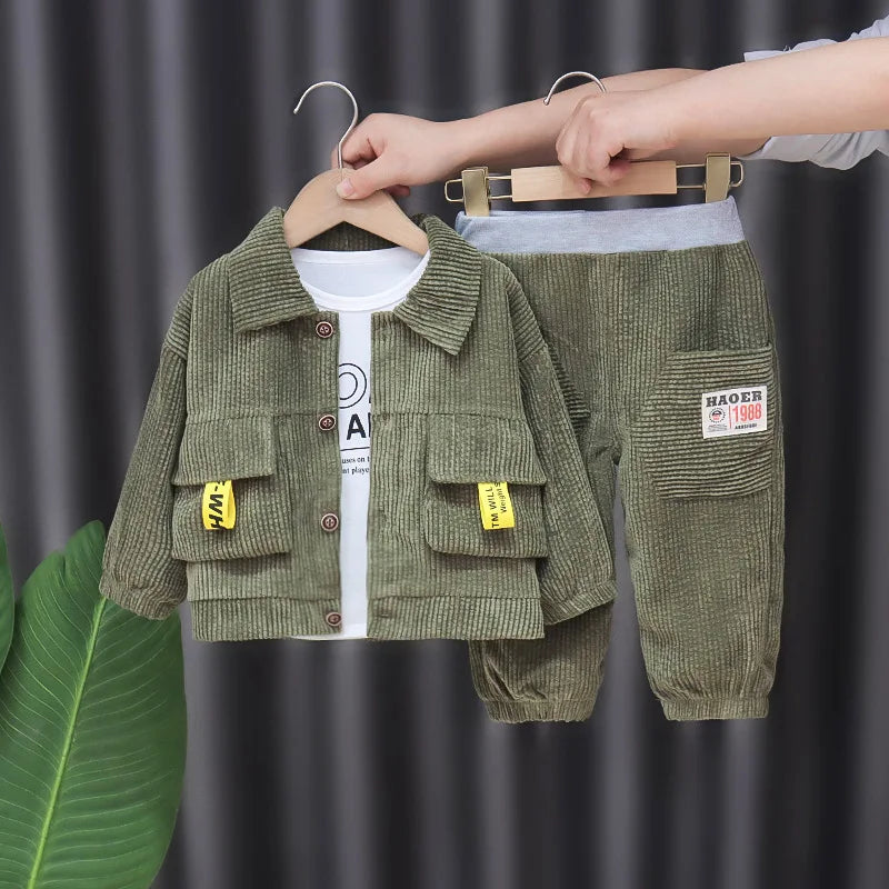 Toddler Baby Boys girl Clothes Set spring autumn corduroy Cartoon Clothing Sets Boys Hoodies Jacket And Pants Kids Suit 0-5Y