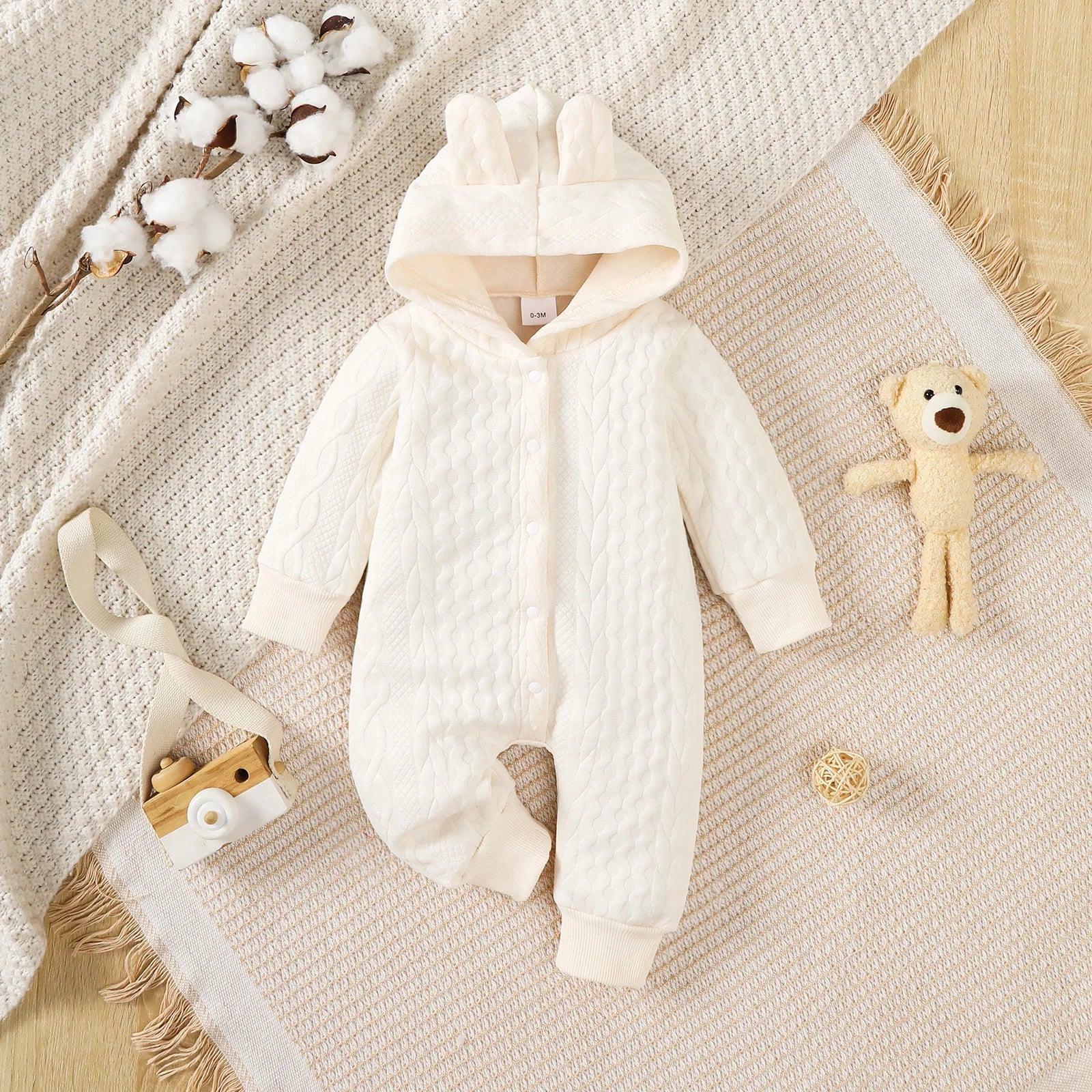 Newborn Baby boy Hooded Bodysuit Solid Color Twisted Jumpsuit suitable for Boys Boy 0-18 Months Spring Autumn Crawling Clothes